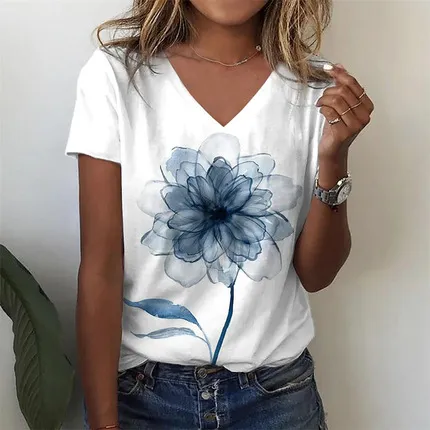 Fashion Butterfly Print V-neck Short Sleeve - Dp60-2Xl