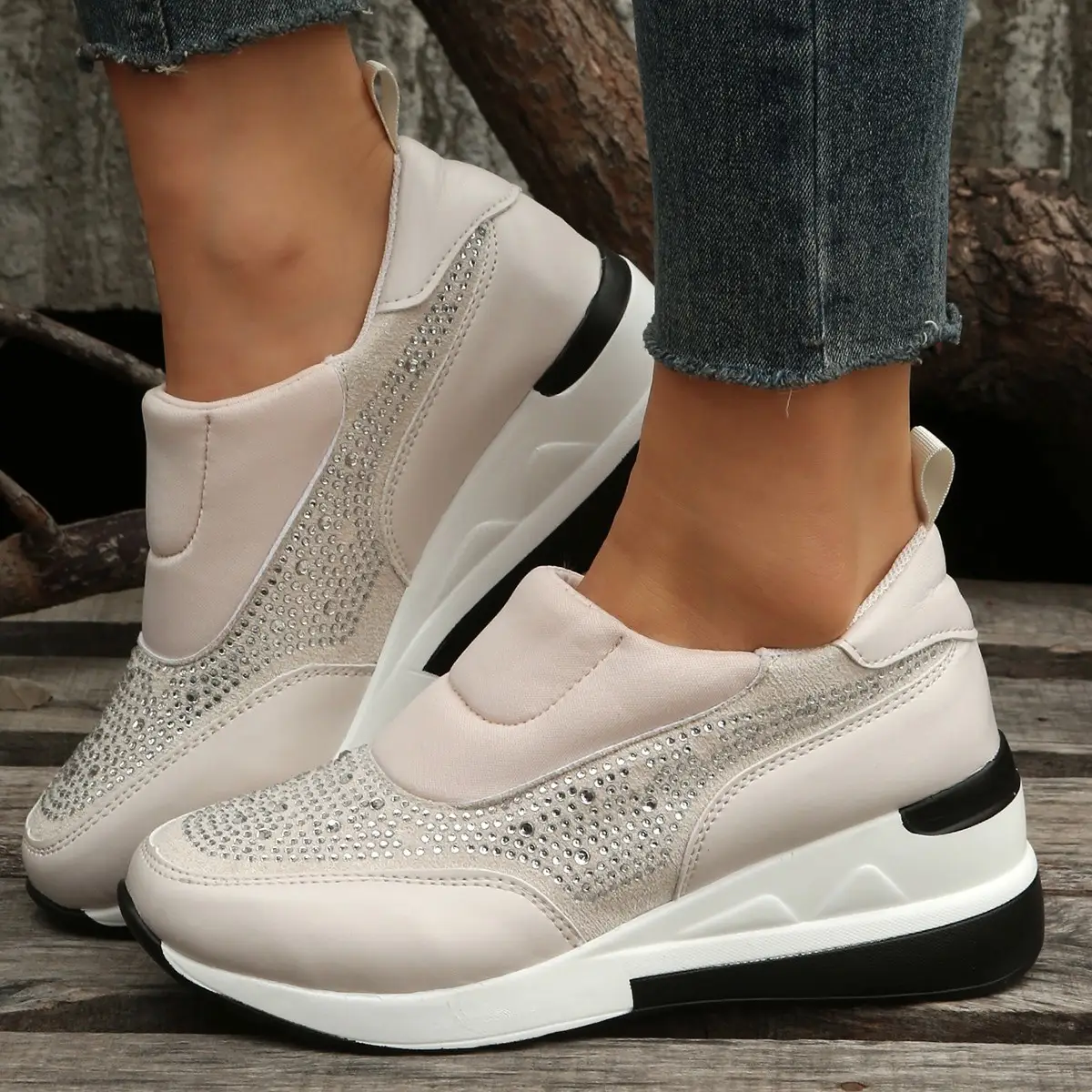 New Fashion Comfortable Rhinestone Height Increasing Mesh Wedge High Heel Women
