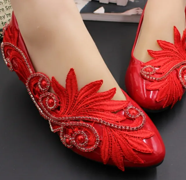Bridal Red Flat Wedding Shoes Red - Shop at LoveMi