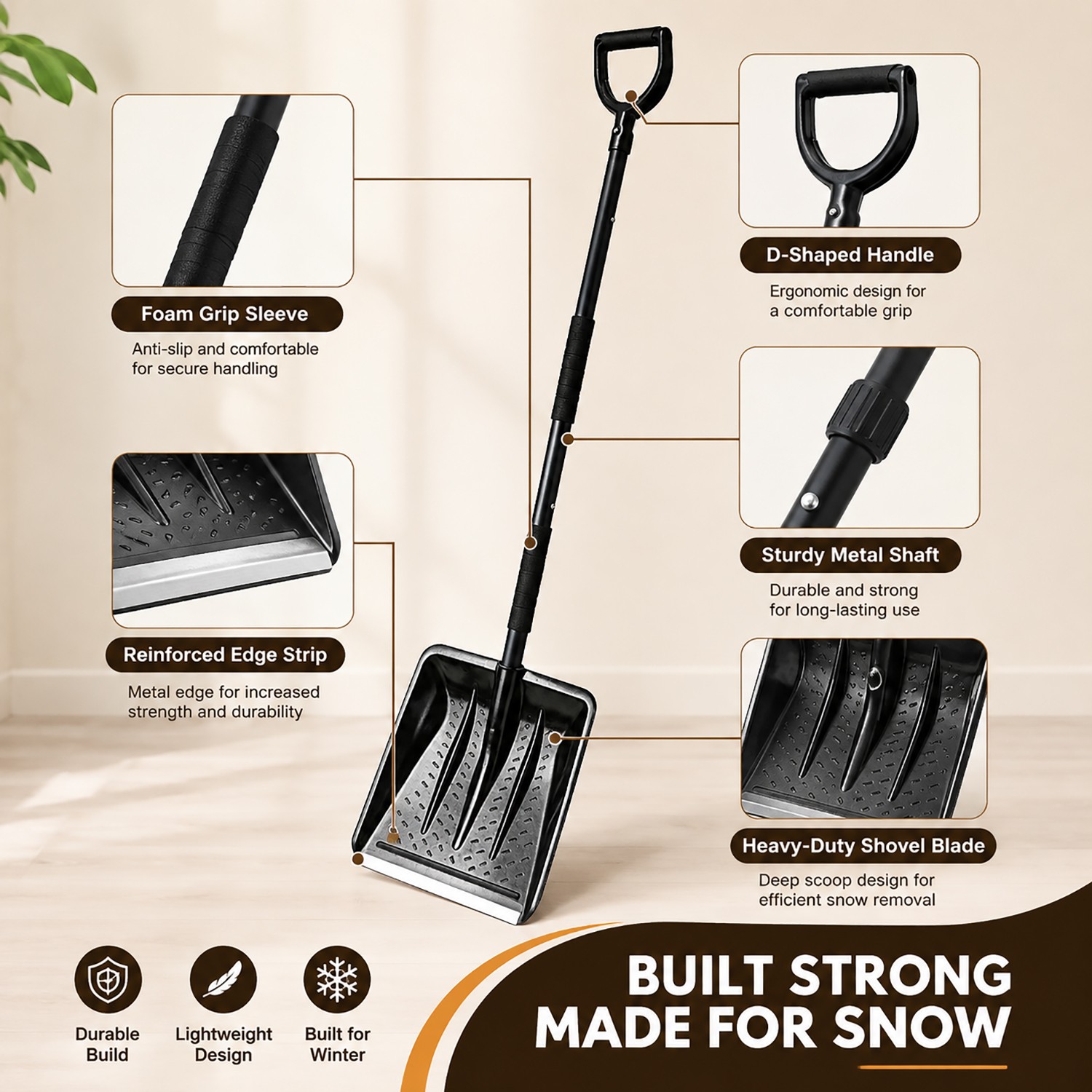 Portable Telescope Snow Shovel With Non-Slip, Removable Handle & Thickened Blade — image 10