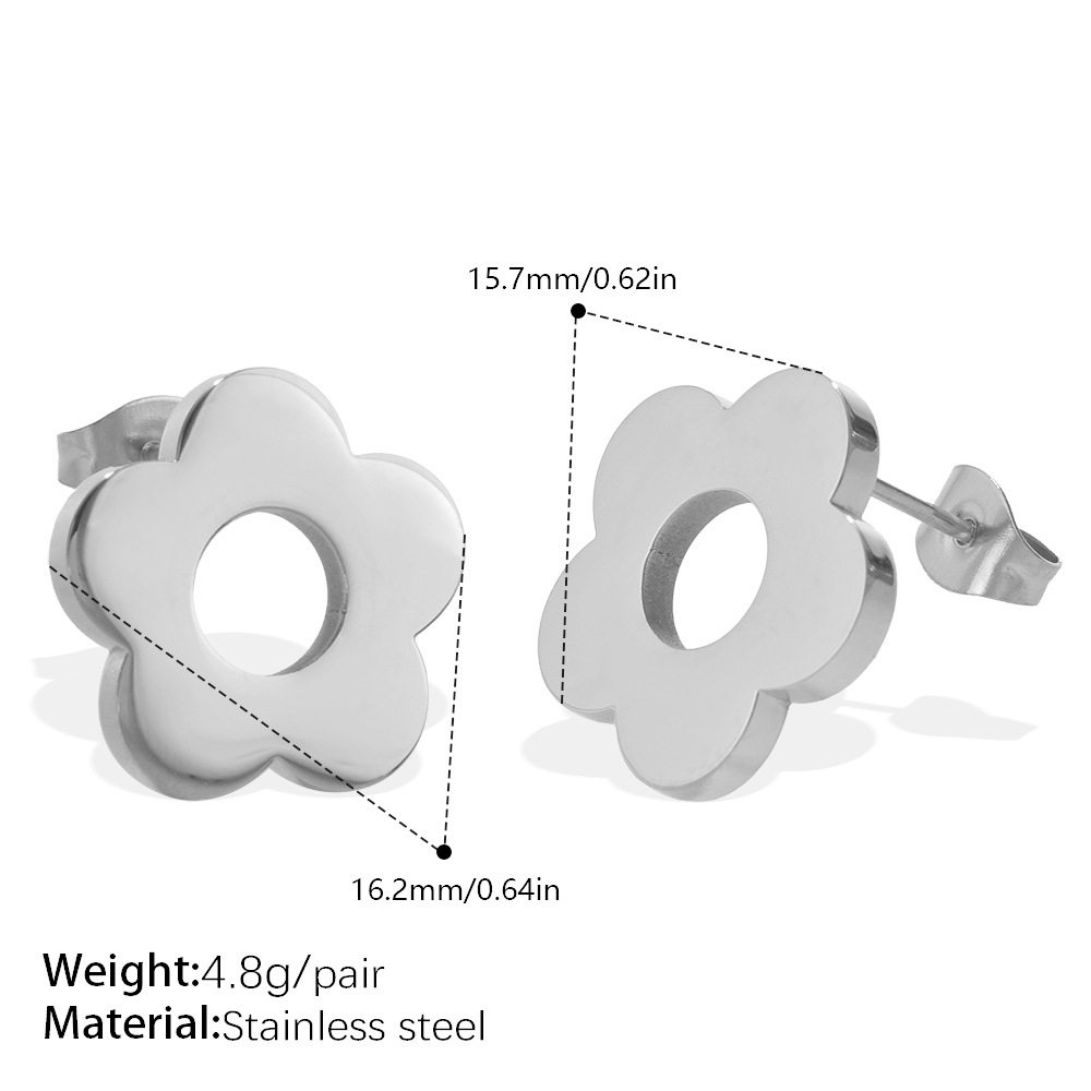 Fresh And Sweet Versatile Smooth Flower Stud Earrings For Women, Stainless Steel, Niche... thumbnail 3