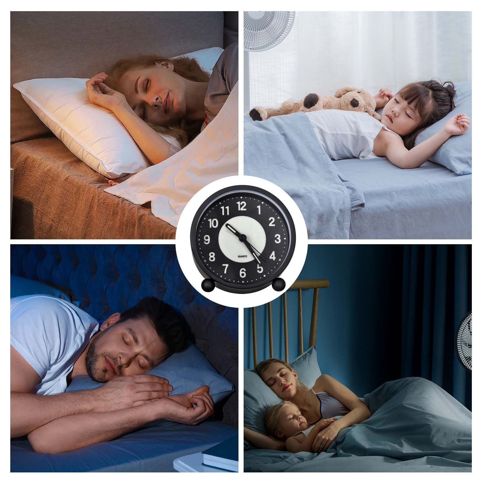 Black Silent Bedside Alarm Clock Non Ticking Glow-in-the-Dark Bedroom — image 11