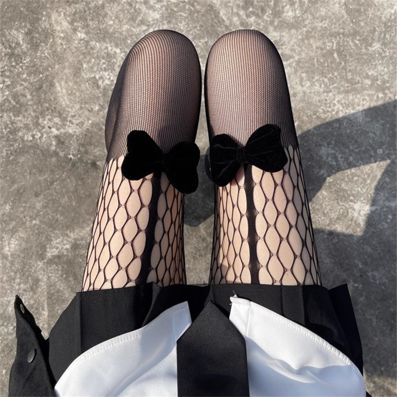 Pure Desire Bow Stockings Sexy Black Silk Summer Thin Anti Hook Black Suspender Jumpsuit Socks