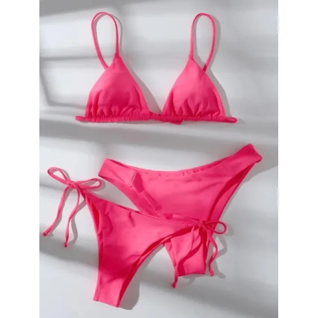 Explosive Bikini Solid Color Split Swimsuit Three piece Set Rose - Shop at LoveMi