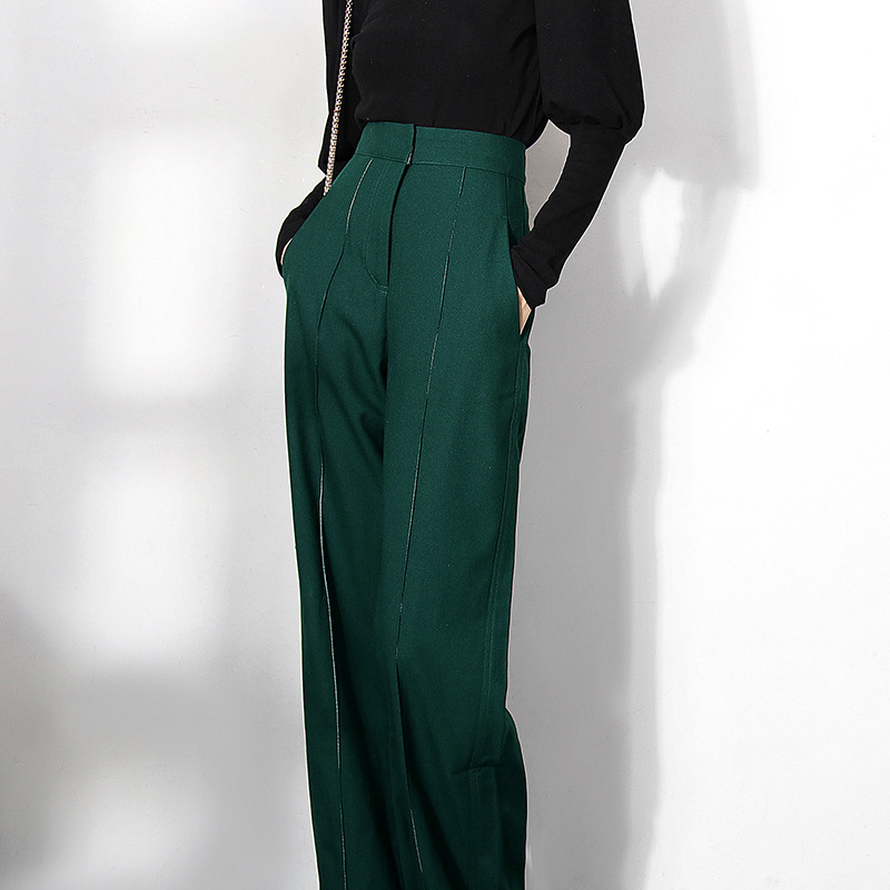 French High-waist Elastic Drape Slimming Loose Wide-leg Pants