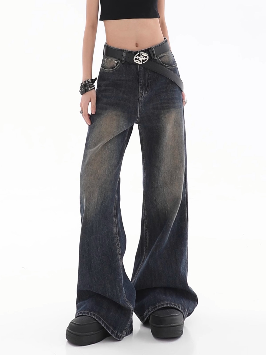 Title 5, Damen Loose Hänge Jeans Vintage Destroyed Strai...