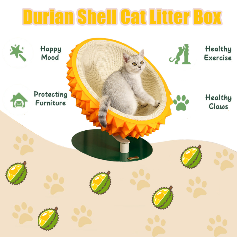 Durian Shape Cat Scratching Bed Cat House - Comfortable Sisal Rope Scratching Board With PVC Plastic Combination, 3 In 1 Cat Resting Bed - Suitable For Cat Claw Care, Cute And Sturdy Assemble