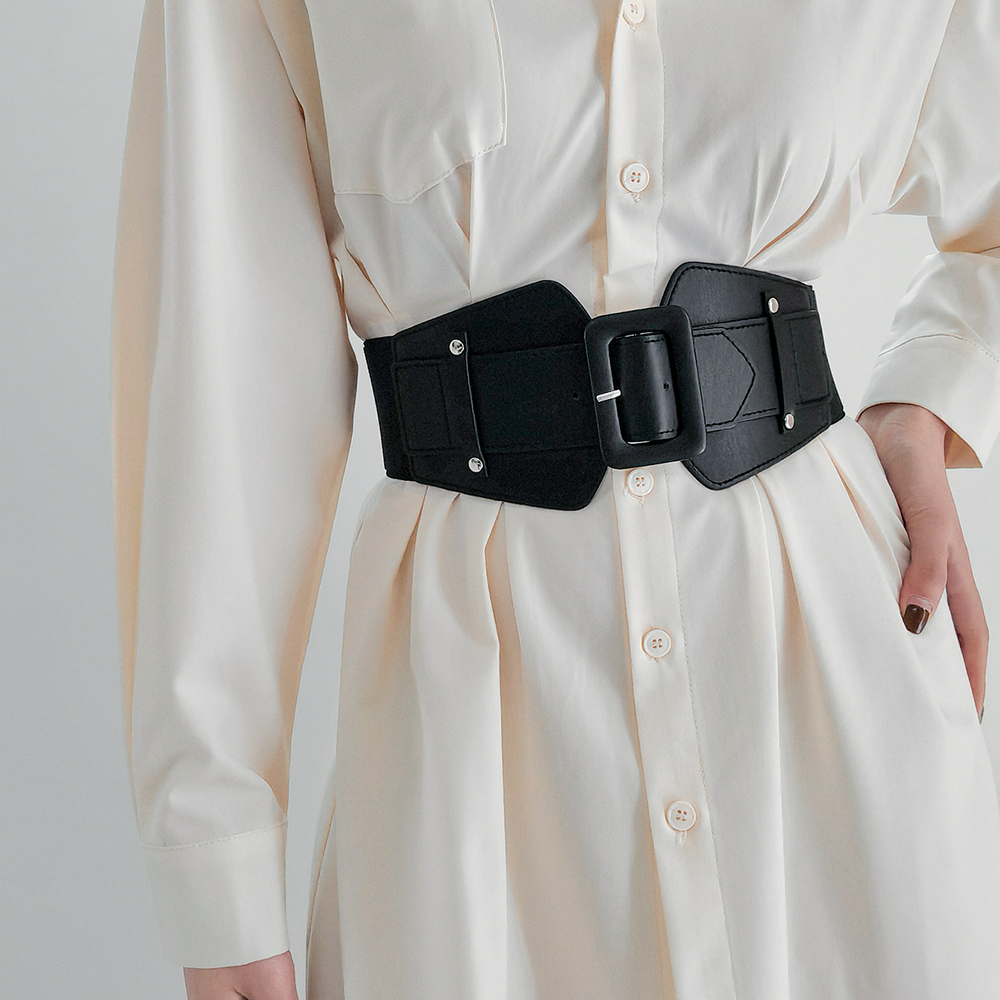 New Women's Punk Retro Black Cool Wide Waist Sealing Elastic Elastic Elastic Needle Buckle 100 Belt With Skirt Corset Waist Belt