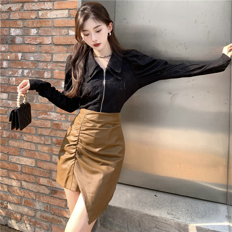 Double Collar White Shirt Women's Puff Sleeve Chic Cropped Top