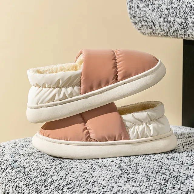 Winter Thickened Warm Cotton Shoes With Back Heel Mixed color Down Cloth Slipper For Couple Garden Outdoor Indoor Floor Home Slippers Women Pink - Shop at LoveMi
