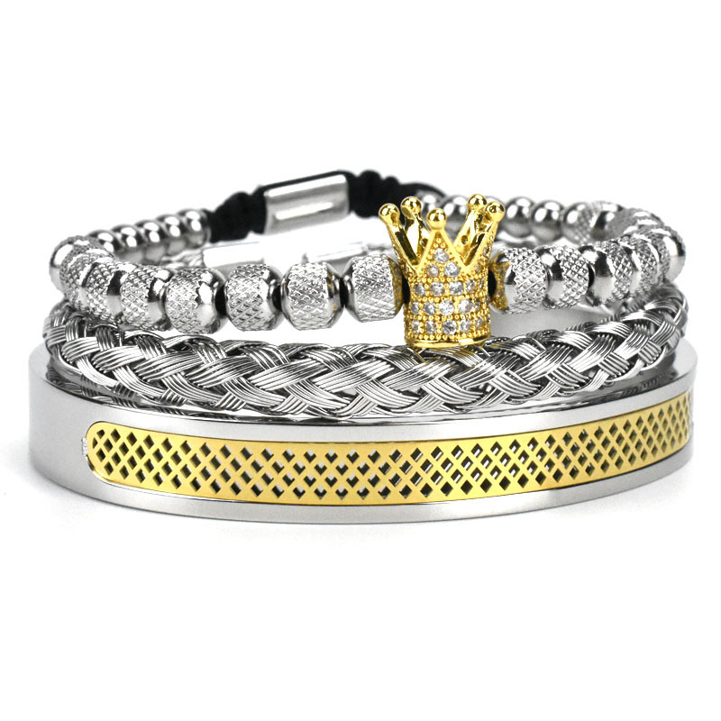 Babu Colorful Crown Braided Bracelet Stainless Steel Mesh Opening Suit Men's