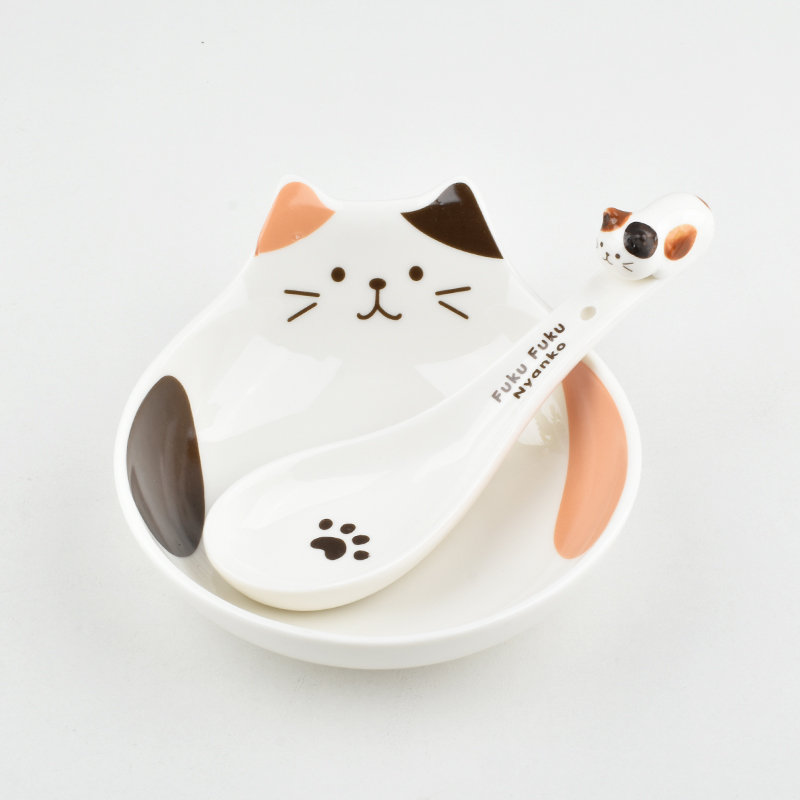 Flower cat bowl and spoon