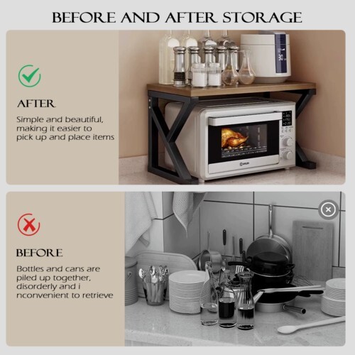 2 Tier Expandable Microwave Oven Rack Stand Storage Holder Kitchen Corner Shelf — image 6