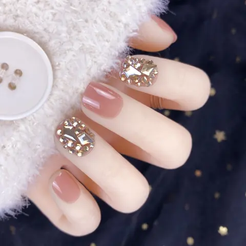 Champagne Gold Full Diamond Manicure Patches Wearing Fake Nails