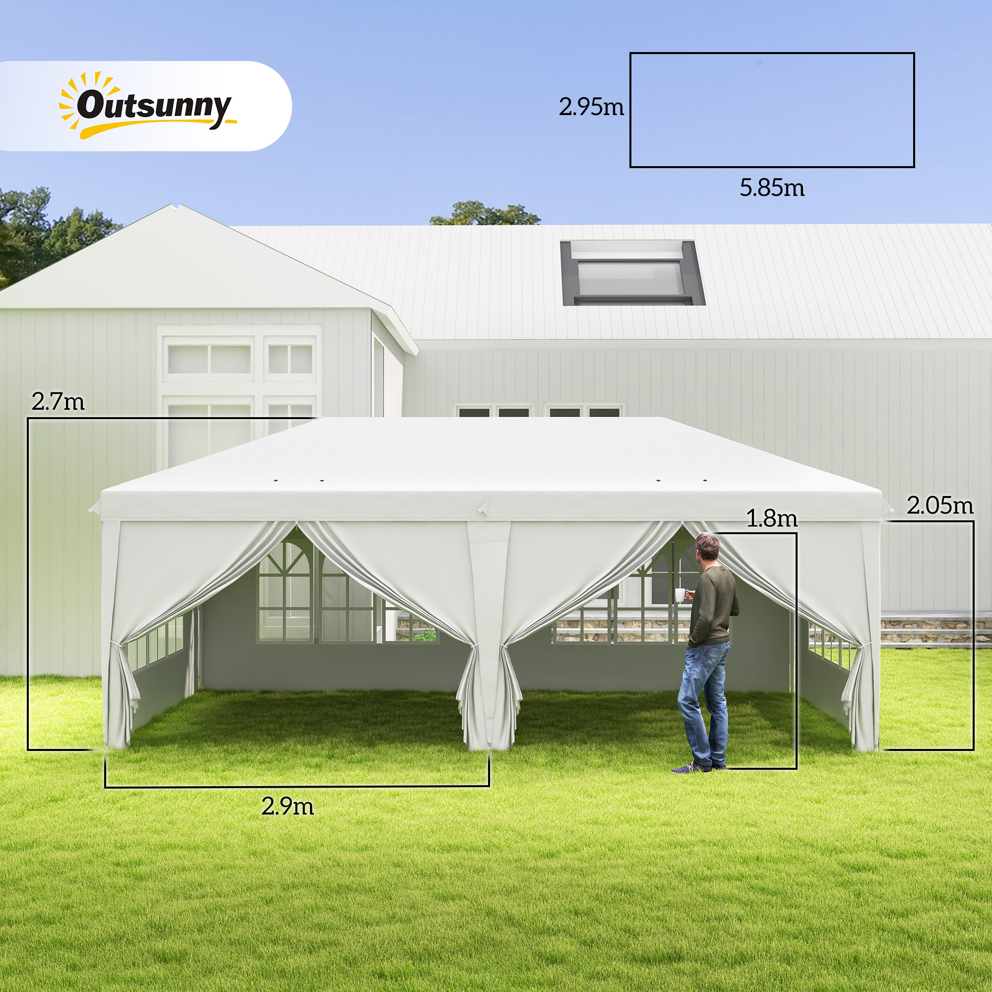 3x6m Pop-Up Gazebo, With Curtain Walls And Windows, White — image 2