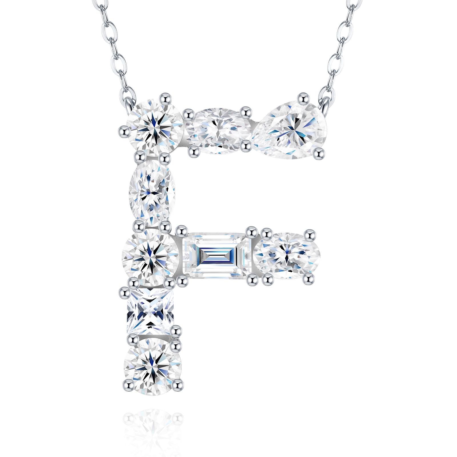26-letter - F-shaped Necklace Pendant Featuring Top-quality Moissanite, Embodying Luxurious And Fashionable Minimalist Style. Made Of S925 Silver Electroplated With Platinum. - Image 1