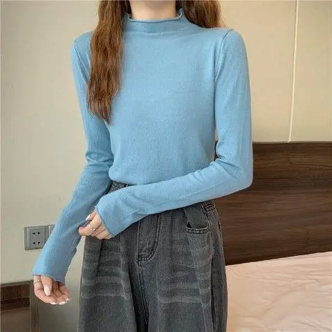 Candy colored Core spun Yarn Crimped Sweater Light Blue - Shop at LoveMi