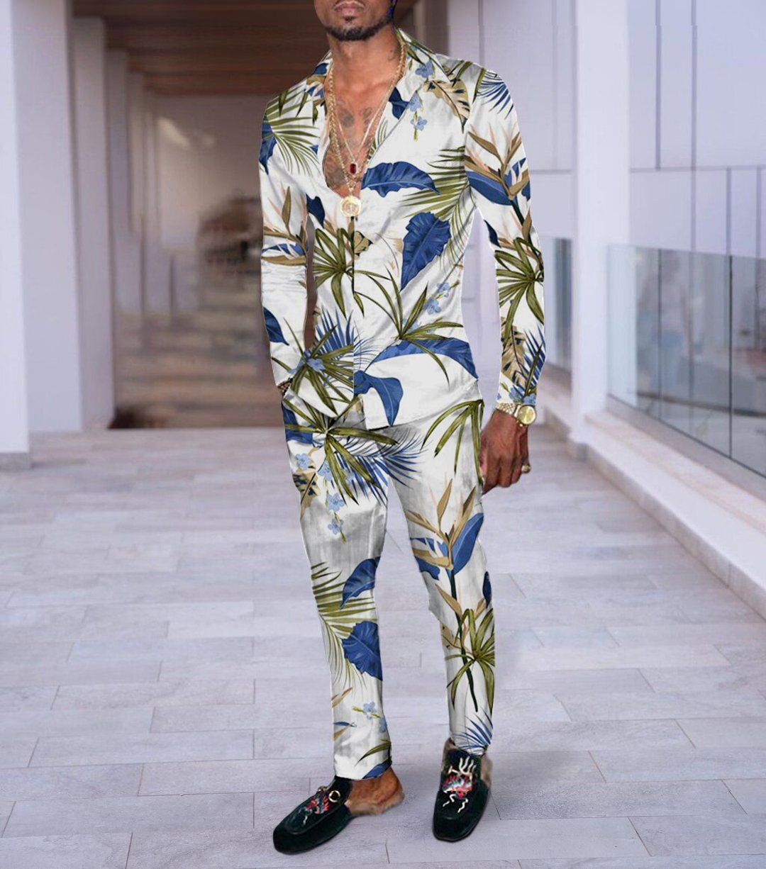 Hip Hop Hong Kong Style Fashion 3D Printing Casual Long Sleeve Shirt Suit