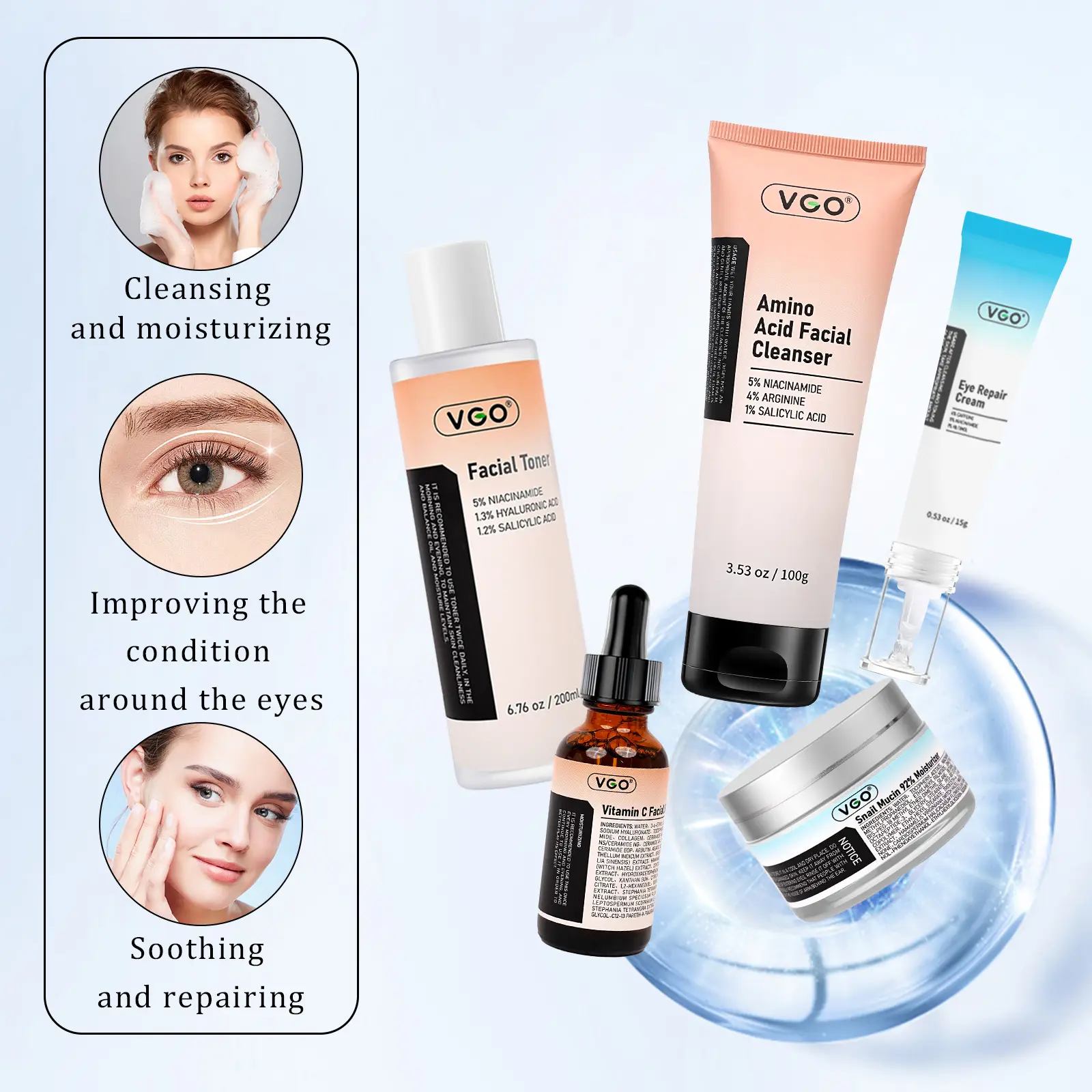 SKINCARE 5-STEP ROUTINE CLEANSER - TONER - SERUM -EYE CREAM - MOISTURIZER