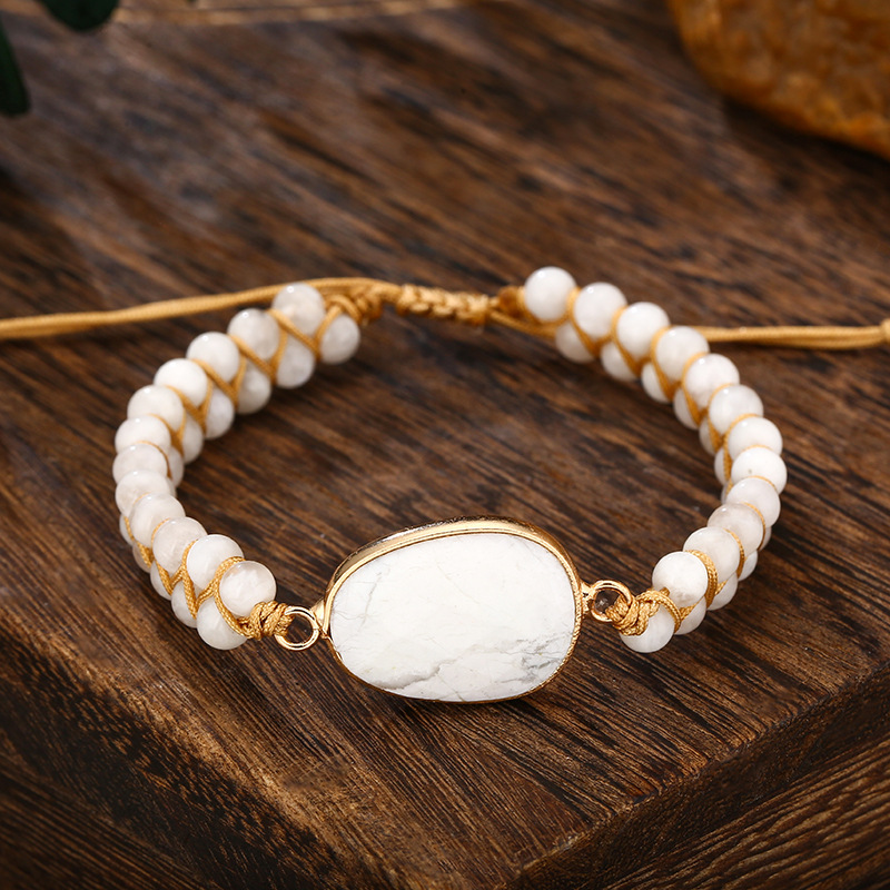Natural Stone Egg Shaped White Pine Hand Woven Bracelet