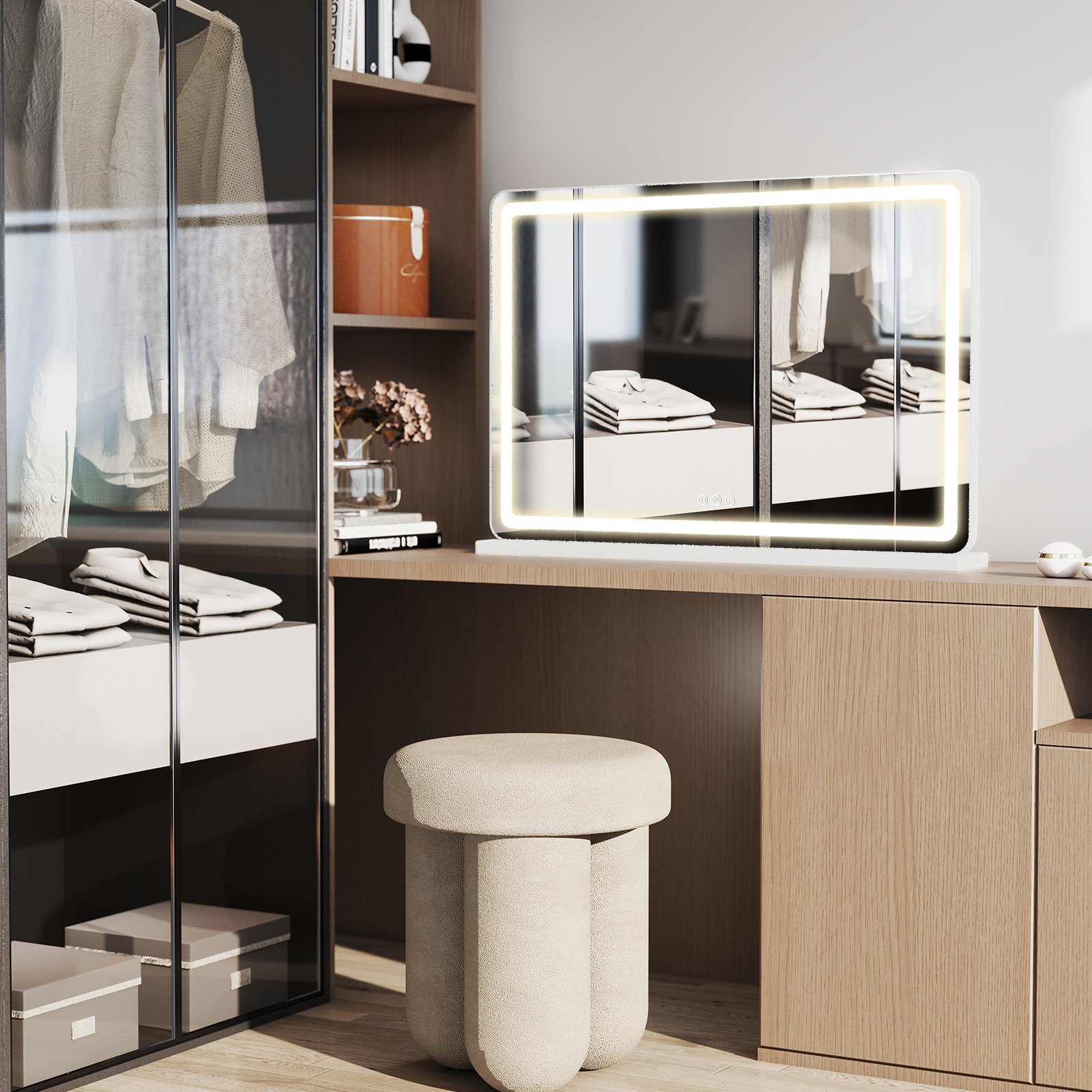 Vanity Mirror With Lights, LED Makeup Mirror With Dimmable 3 Color Modes, Touch Screen Control Vanity Based Mirror Desk Mirror Square White — foto 7