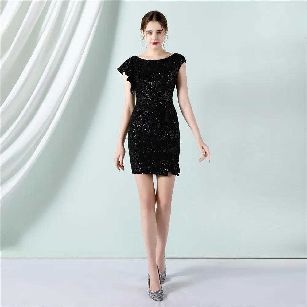 Sequin Party New Beaded Short Party Dress - Black
