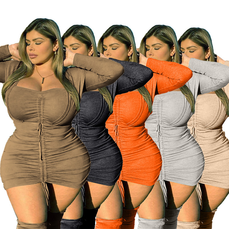 V-neck Short Solid Color Plus Size Tight Dress