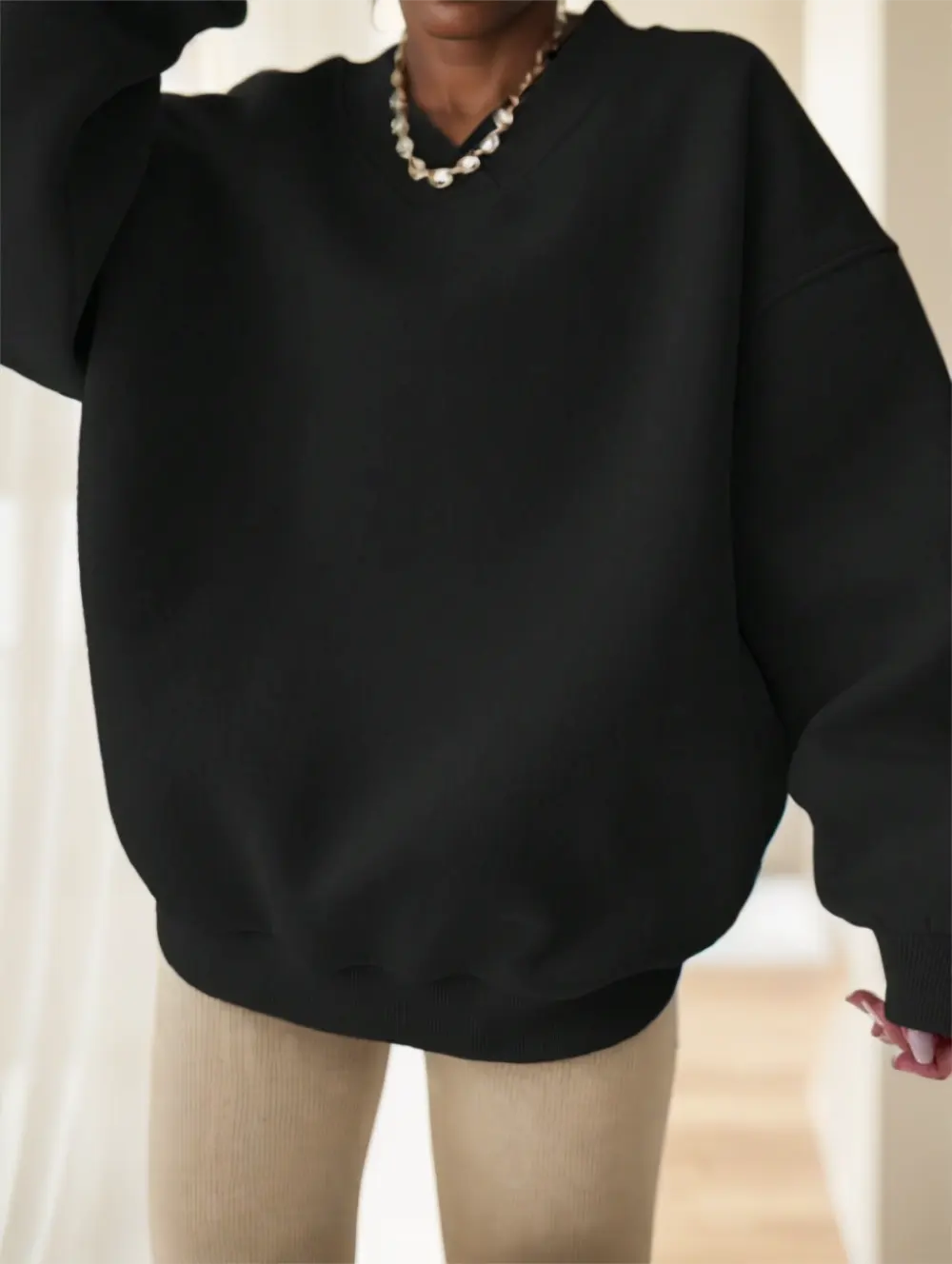 Women's Solid Color Oversized Drop Shoulder Sweatshirt