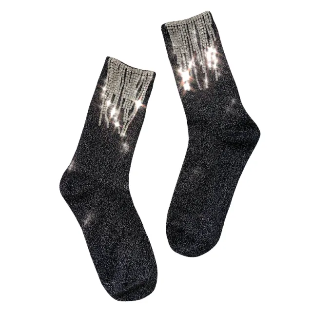 Ladies Fashion Diamond Fringe Bootie Socks Black Silver Wire - Shop at LoveMi