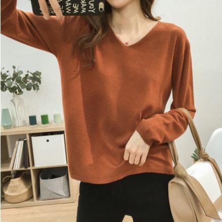 Title 2, Loose Slimming V-neck Solid Color Long-sleeved ...