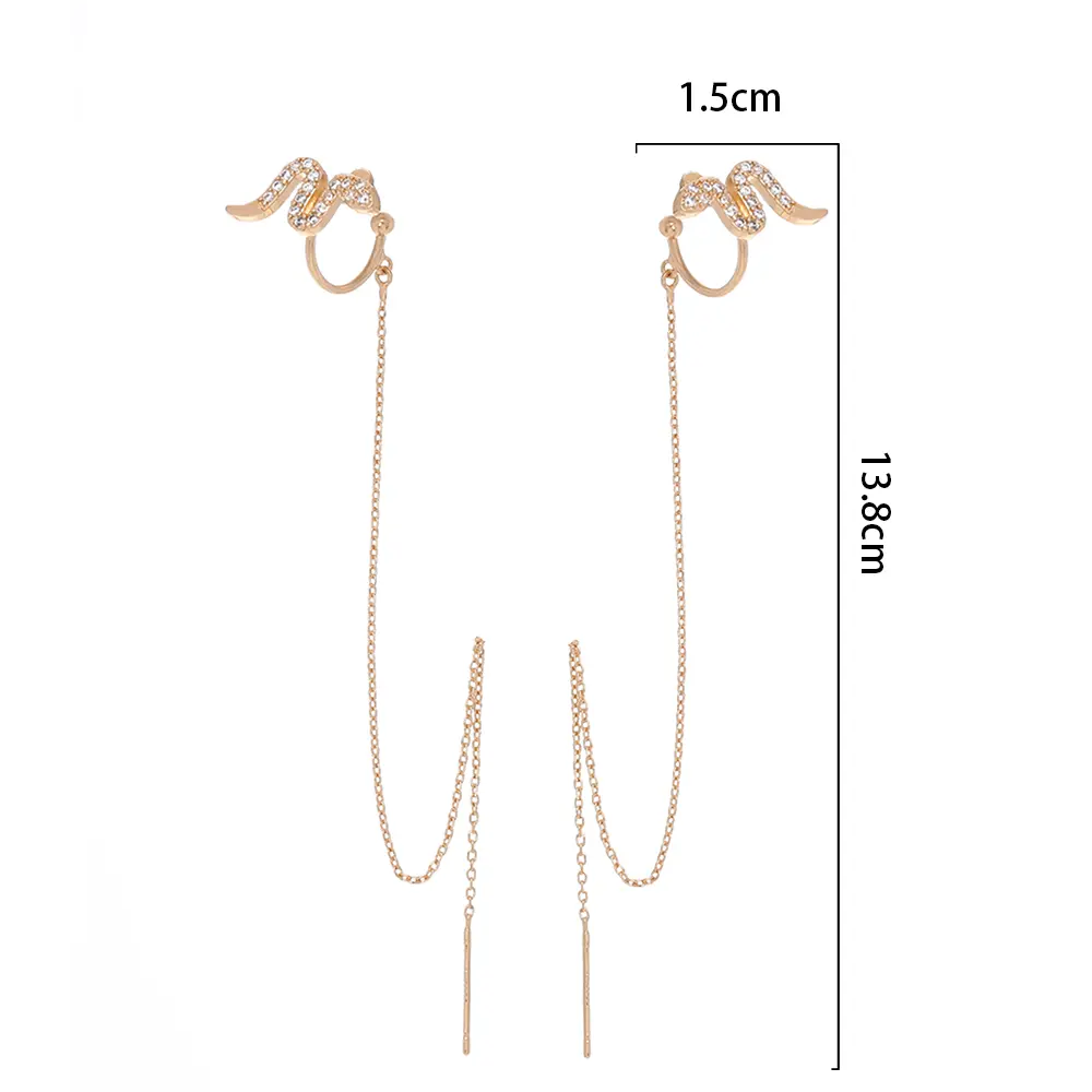 Cross Border Jewelry Wholesale Niche Design Earrings Female Fashion Europe And America Snake Shaped Copper Micro Set Zircon Long Tassel Ear Line