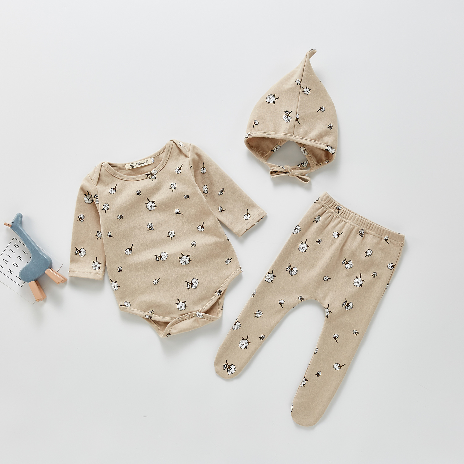 Three-piece Printed Bottoming Romper  Trousers Hat