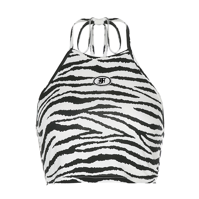 Women's Contrast Color Halterneck Slim Fit Cropped Camisole