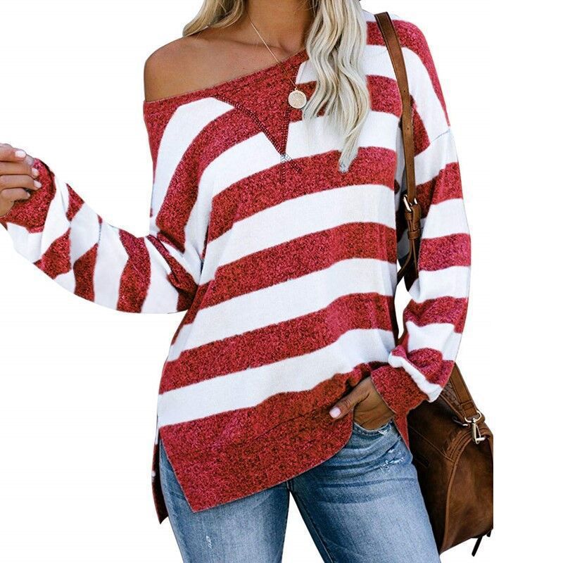 Title 6, Casual Loose Colorblock Striped Long Sleeve Wom...