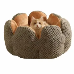 Pet Kennel Cactus Petal Shape Large Space Soft And Warm Sleeping Nest Cat And Dog Kennel Mat - Grey - View 1