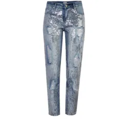 Women's Loose Straight Denim Cropped Trousers - Light Blue - View 1