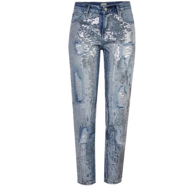 Women's Loose Straight Denim Cropped Trousers Light Blue - Shop at LoveMi