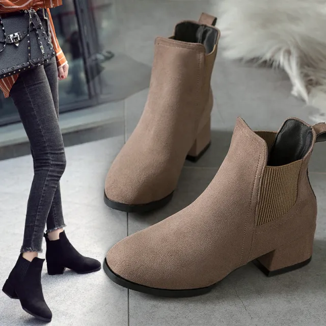 Women's Chunky Heel Suede Casual Ankle Boots Camel - Shop at LoveMi