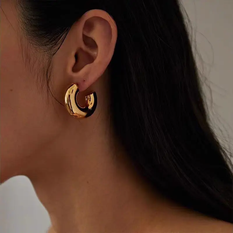 Bold Round Hollow C- Shaped Earrings