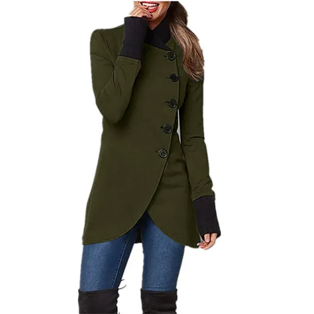 Single breasted Panelled Hem Slit Long sleeved Jacket Army Green - Shop at LoveMi