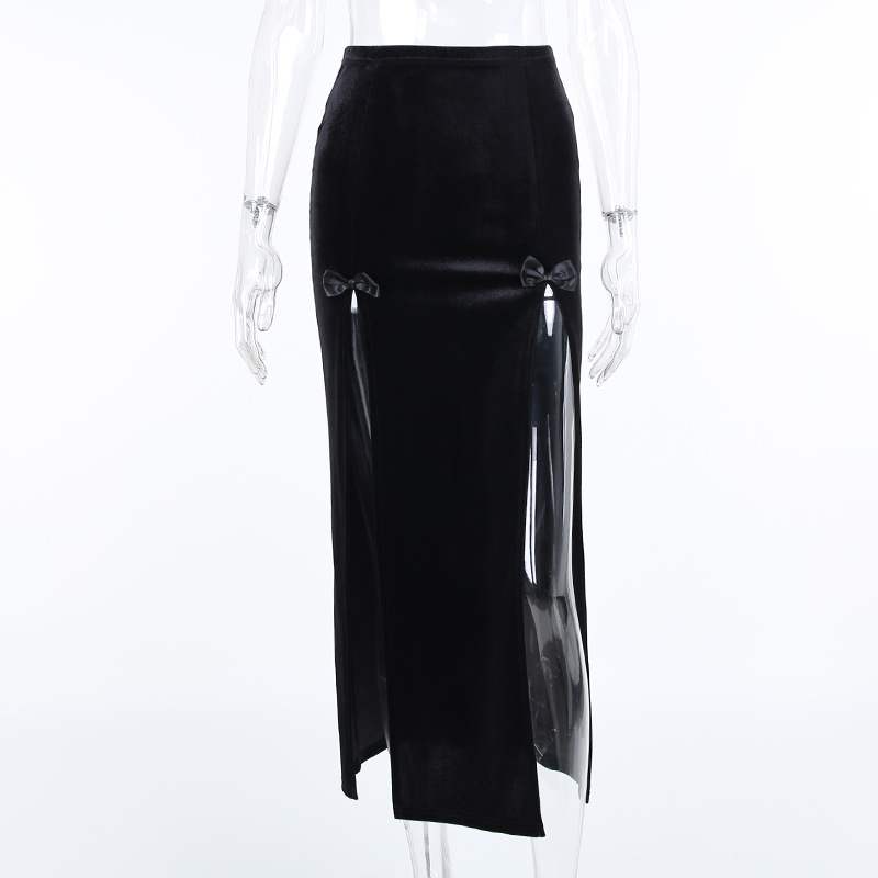 Women's High Waist Slim Bow Slit Skirt