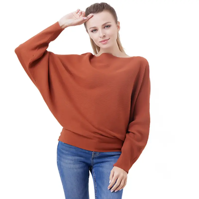 Women's Knit Sweater One-neck Bat Shirt Pullover Loose Threaded