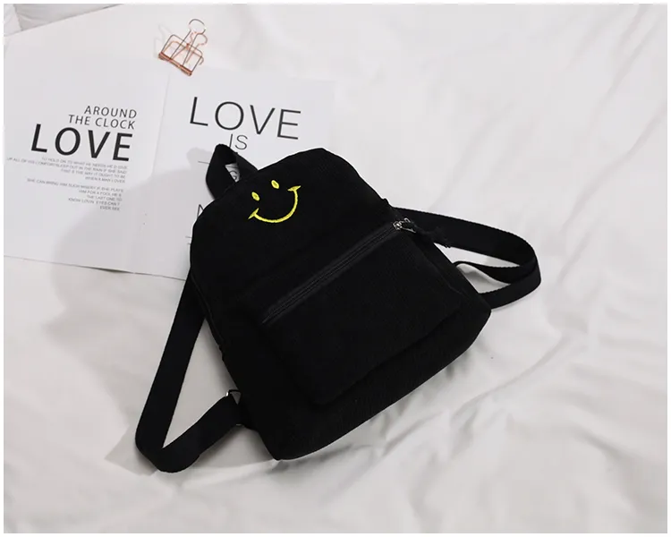 Bag Female Fashion Simple Backpack Korean Casual Japanese Harajuku All-match Velvet Bag - Black