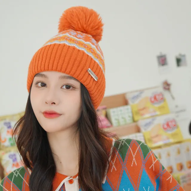 Ladies Fashion Ball Thread Ear Protection Hat Orange - Shop at LoveMi