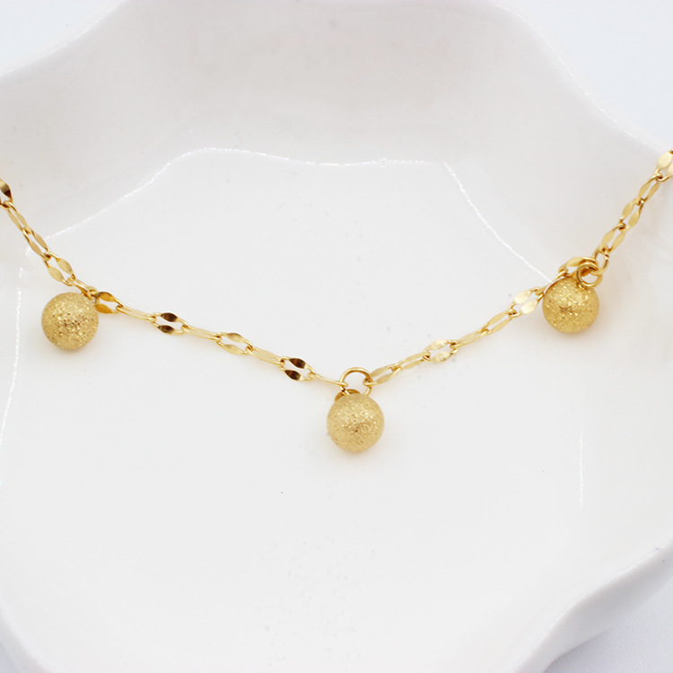 Korean Frosted Round Bead Pendant With Lip Chain Titanium Steel Necklace