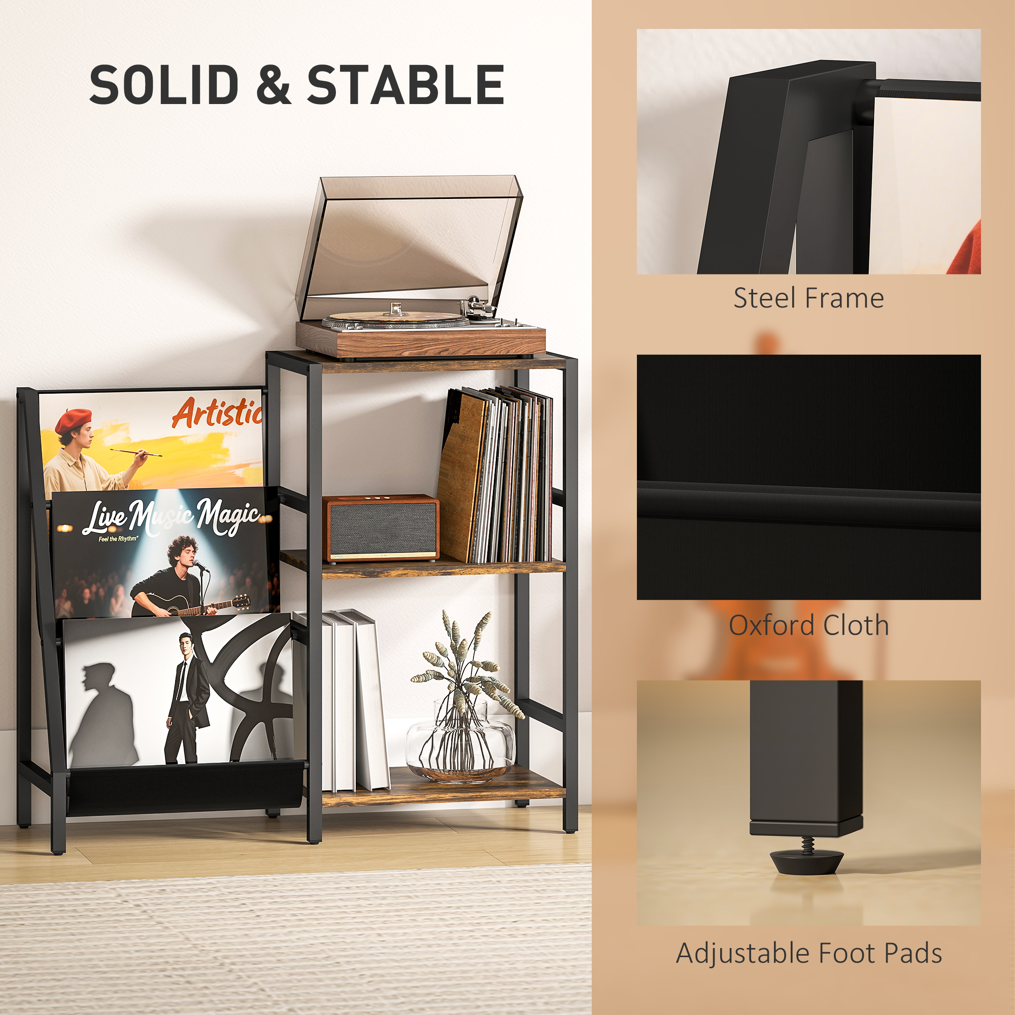 Three Layer Record Rack. The Table Next To Living Room. Bedroom -vintage Brown — image 9