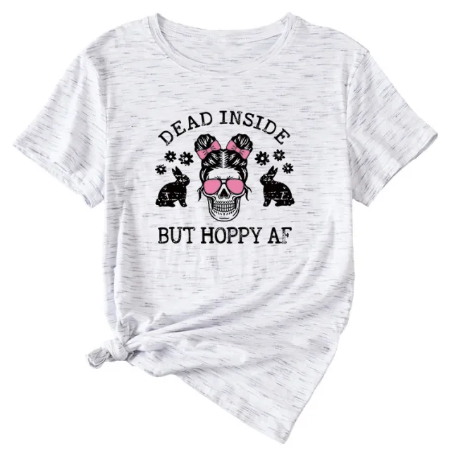 Skull Pattern Women's Summer Round Neck Short Sleeve Grey - Shop at LoveMi