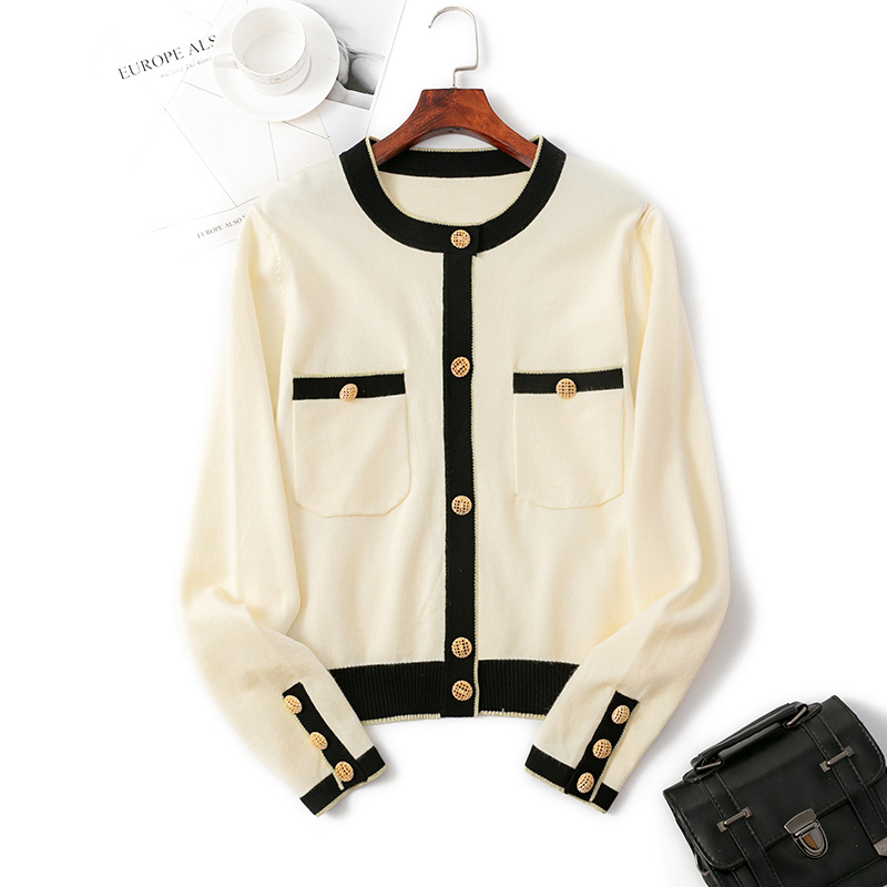 Title 5, Knitted Cardigan Hit Color All-match Long-sleev...