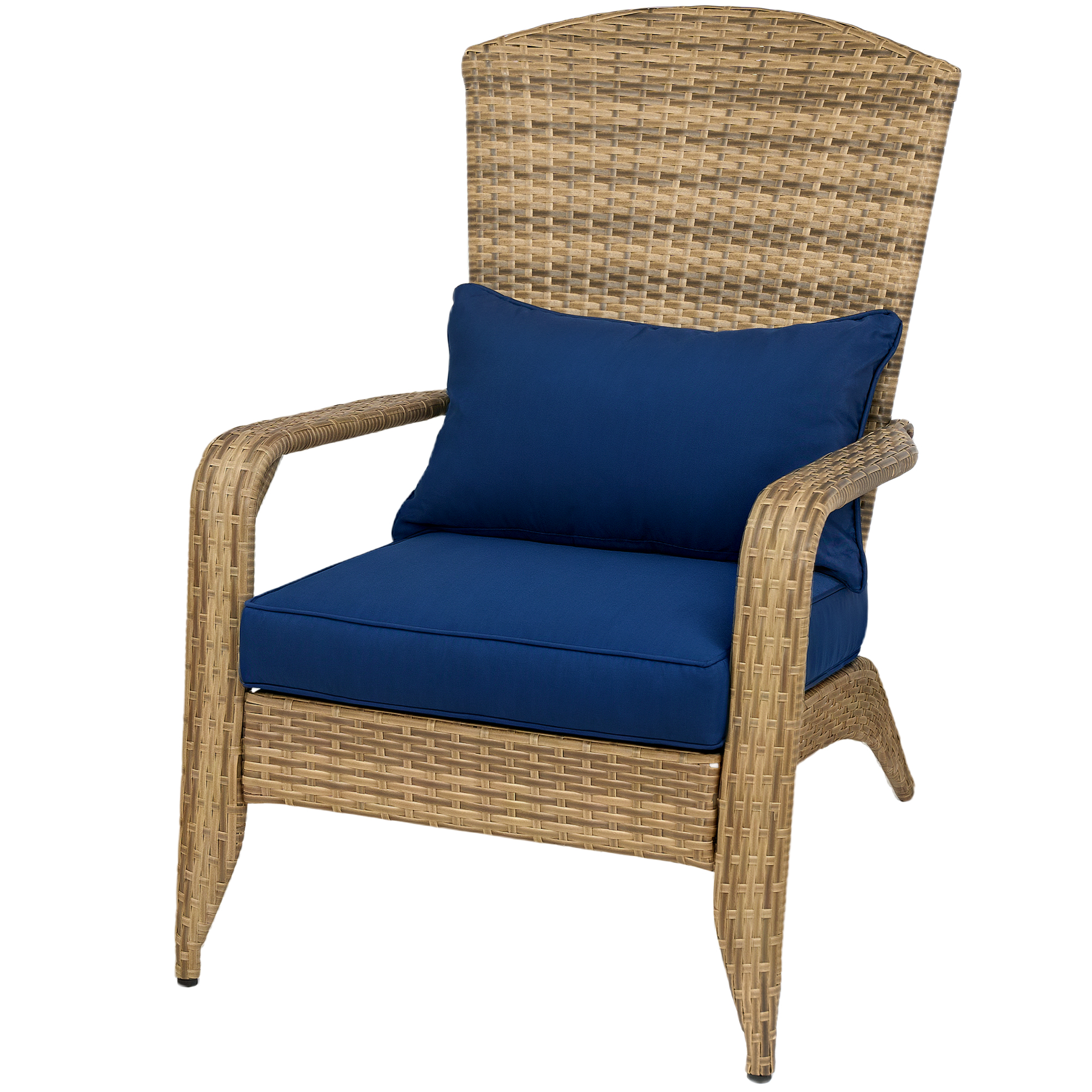 Patio Adirondack Chair With Rattan Wicker, Soft Cushions, Tall Curved Backrest For Deck Or Garden, Dark Blue Dark Blue - Shop at LoveMi