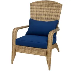 Patio Adirondack Chair With Rattan Wicker, Soft Cushions, Tall Curved Backrest For Deck Or Garden, Dark Blue - Dark Blue - View 1